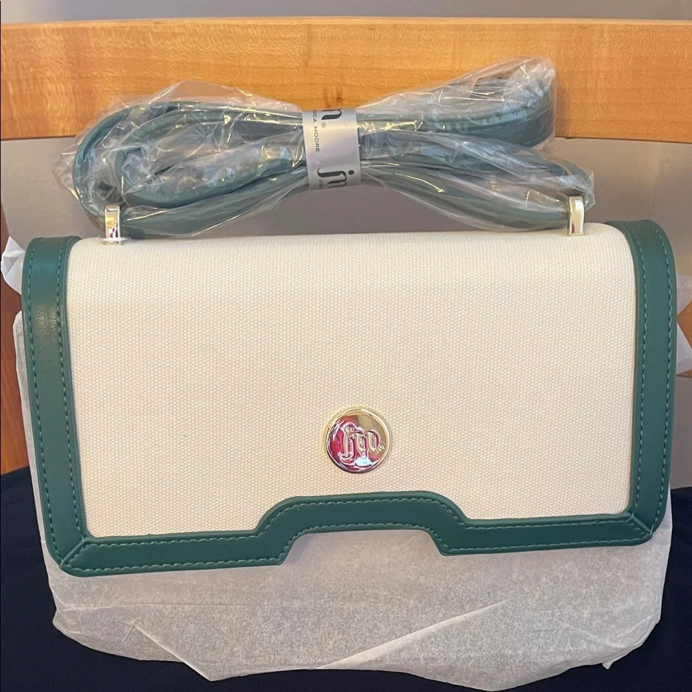 NWOT Jessica Moore Cream & Green Crossbody Bag - Picture 2 of 9